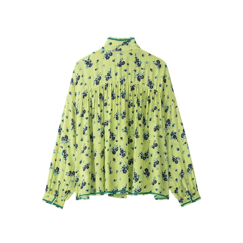 Damen Geblümte Chiffonbluse mit Schleifenkragen und Ballonärmeln Drune