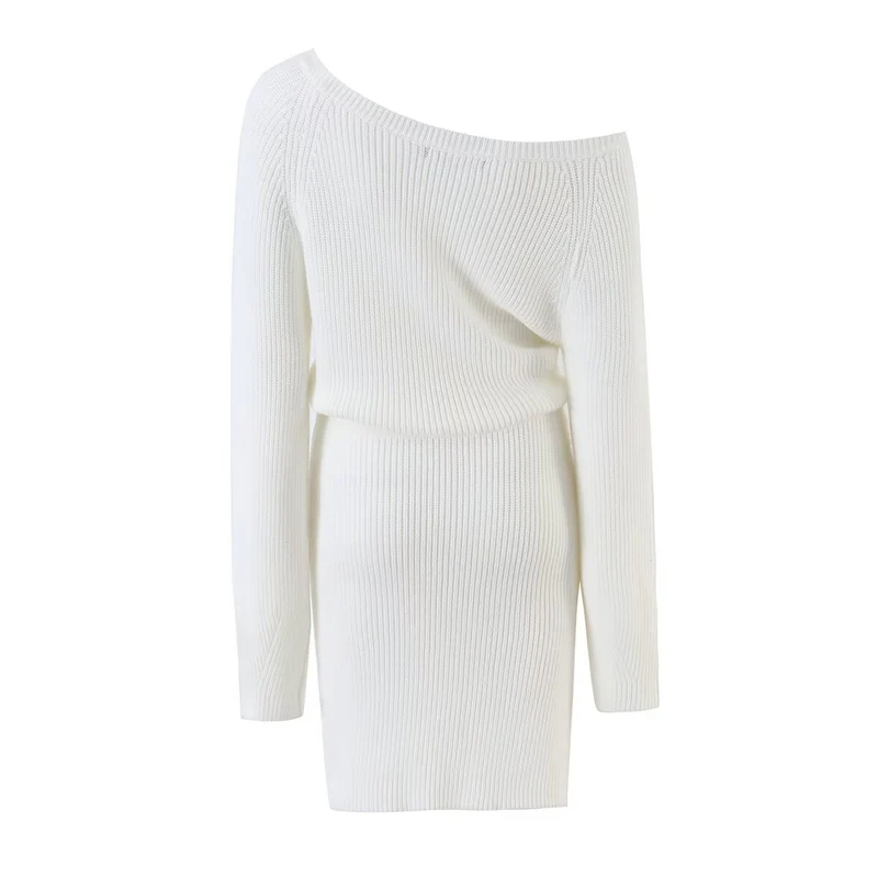 Damen Figurbetontes Rippstrick-Minikleid mit Ein-Schulter-Design und Taillenbündchen Drune
