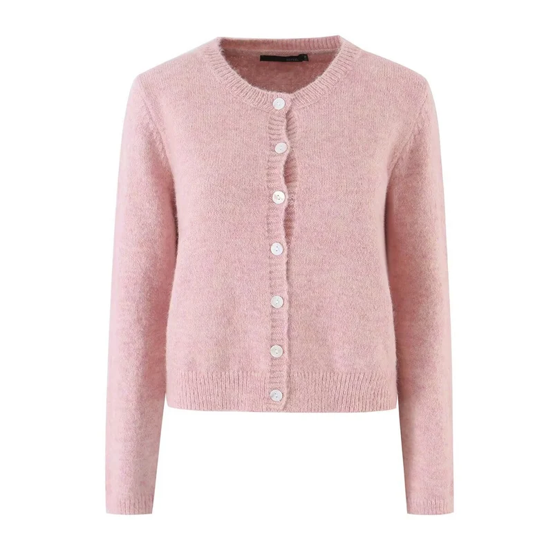 Damen Feinstrick-Cardigan mit Rundhalsausschnitt, Perlmuttknopfleiste und flauschiger Mohair-Optik Drune