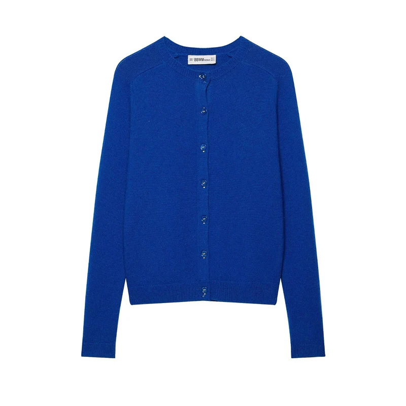 Damen Feiner Strickcardigan mit Rundhals und Knopfleiste Drune