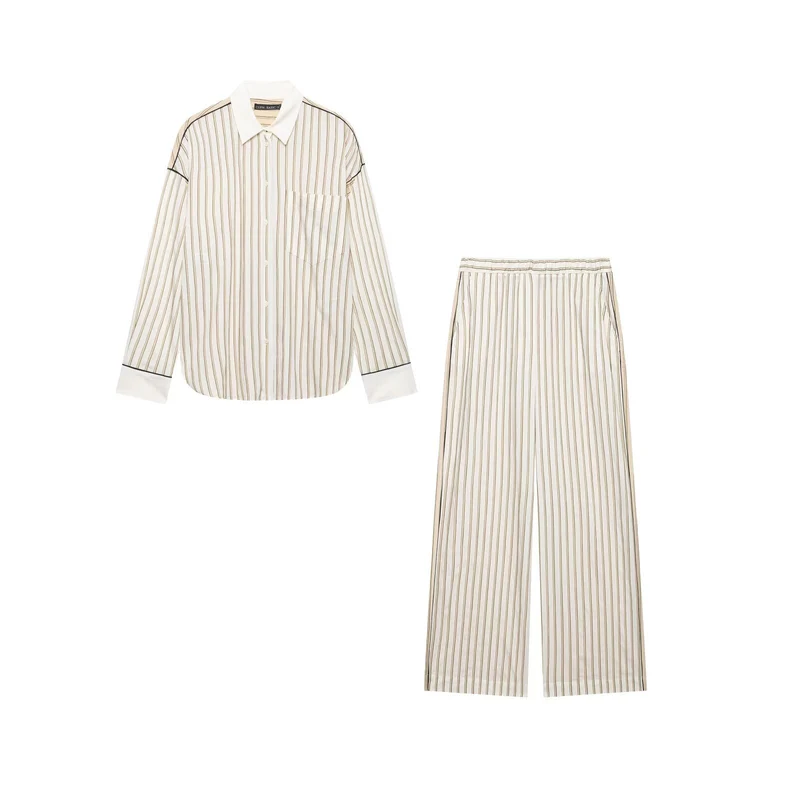 Damen Elegantes Zweiteiliges Satin-Schlafanzug-Set mit Oversized-Hemd und Palazzohose Drune
