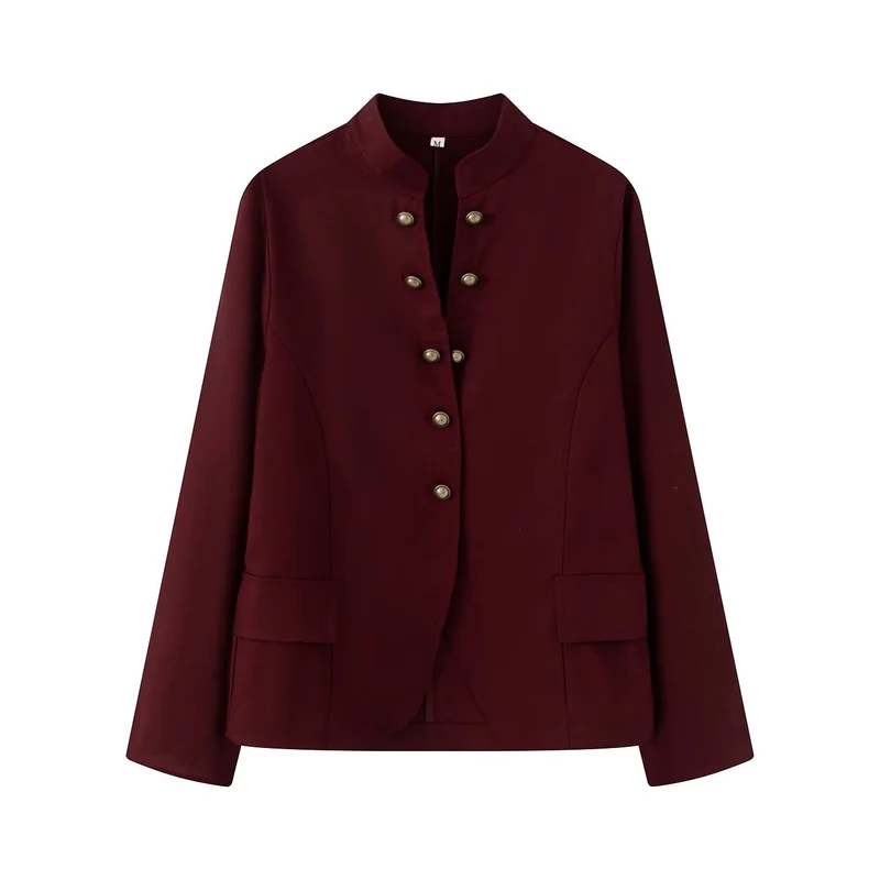 Damen Elegante Kurzjacke mit Stehkragen, Zierriegelknöpfen und Pattentaschen Drune