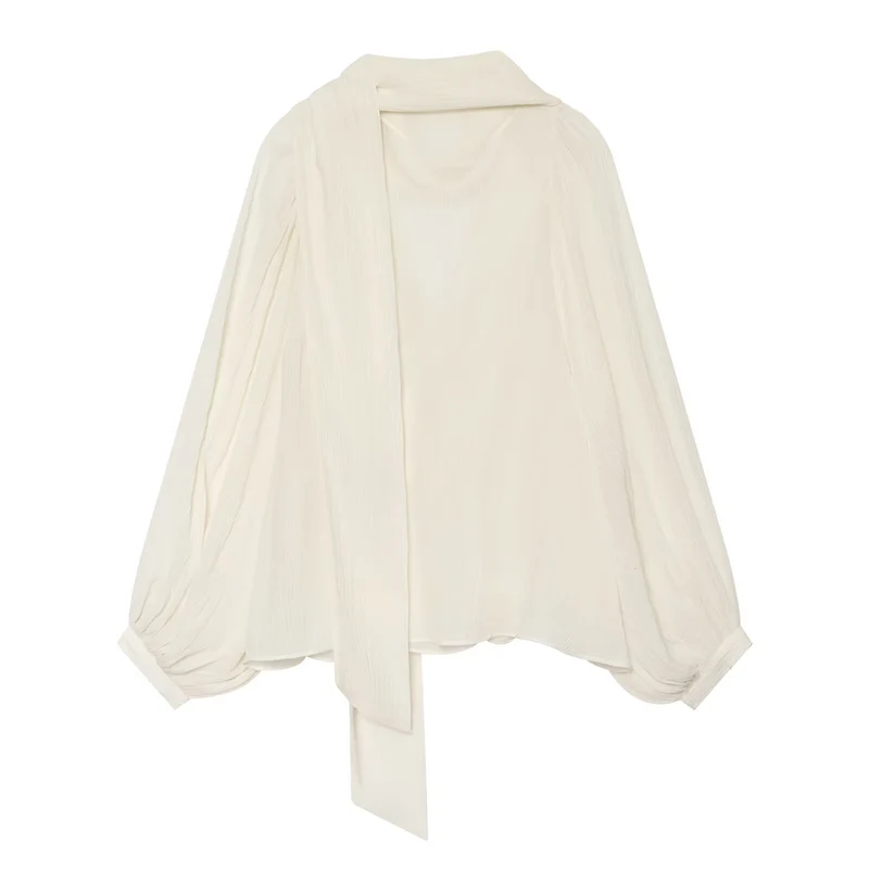 Damen Drapierte Chiffonbluse mit Wasserfall‑Schalkragen und Ballonärmeln Drune