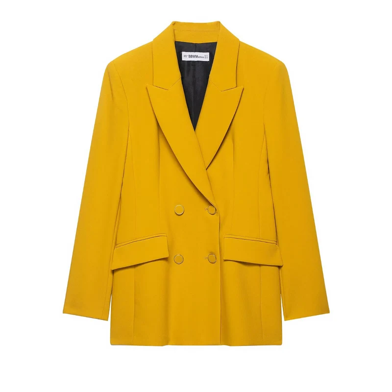 Damen Doppelreihiger Longblazer mit markanten Revers und Zierösenknöpfen Drune