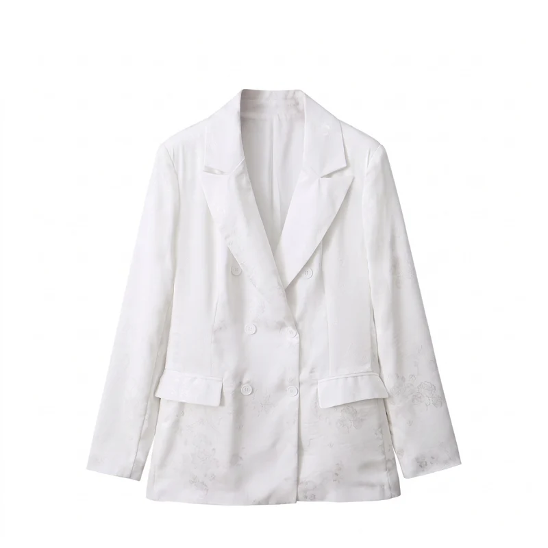 Damen Doppelreihiger Blazer mit floralem Jacquard und Schalkragen Drune