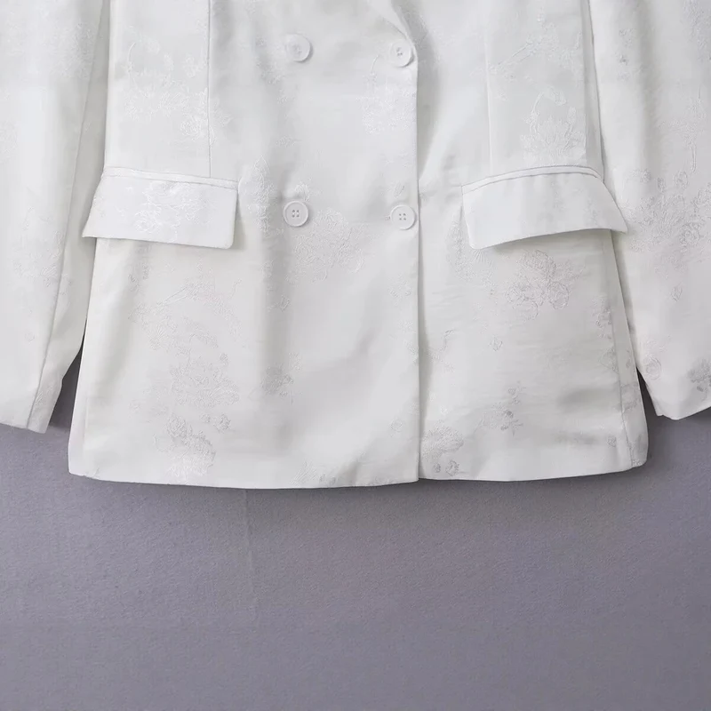 Damen Doppelreihiger Blazer mit floralem Jacquard und Schalkragen Drune