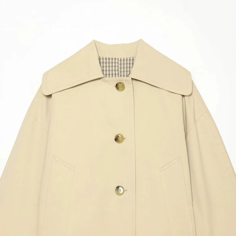 Damen Cropped Utility-Blouson mit übergroßem Reverskragen und Hornknopf‑Front Drune