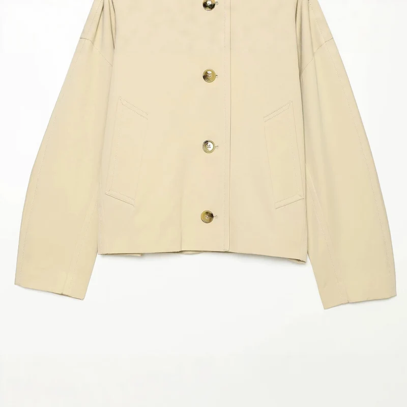Damen Cropped Utility-Blouson mit übergroßem Reverskragen und Hornknopf‑Front Drune