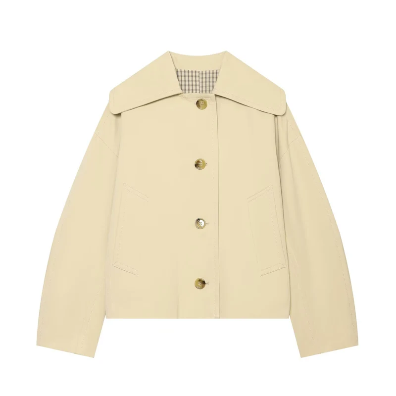 Damen Cropped Utility-Blouson mit übergroßem Reverskragen und Hornknopf‑Front Drune
