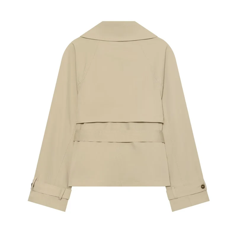 Damen Cropped Trenchjacke im Boxy‑Schnitt mit breitem Revers und Bindegürtel Drune