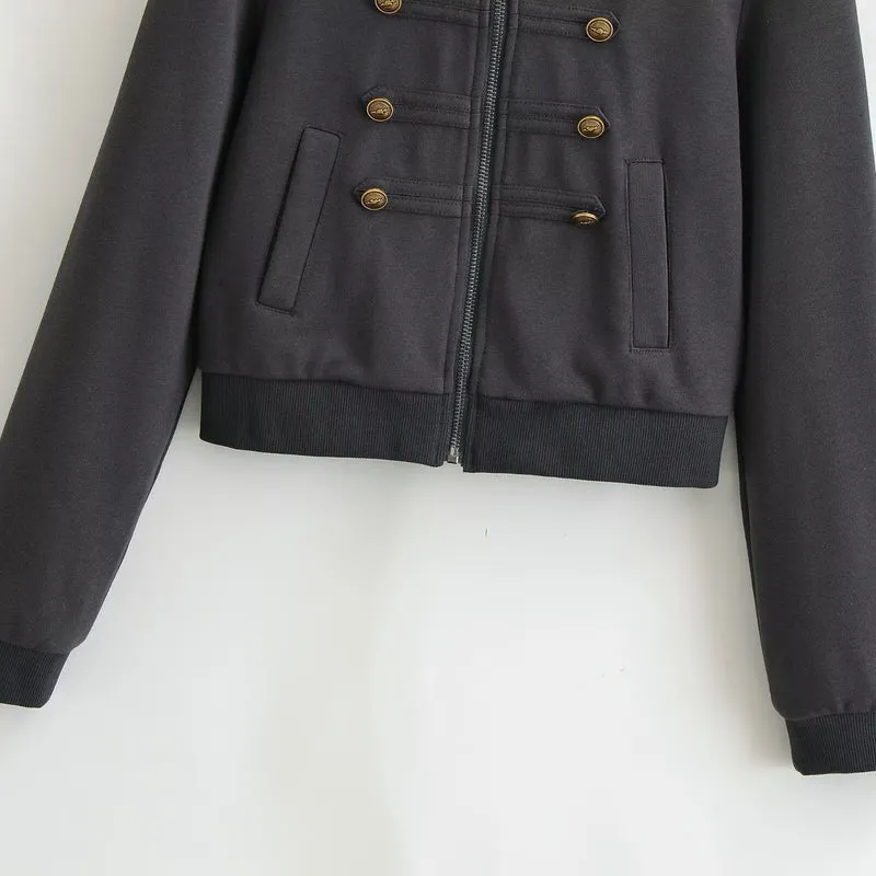 Damen Cropped Kapuzenblouson mit dekorischer Doppelreihe und verdecktem Reißverschluss Drune