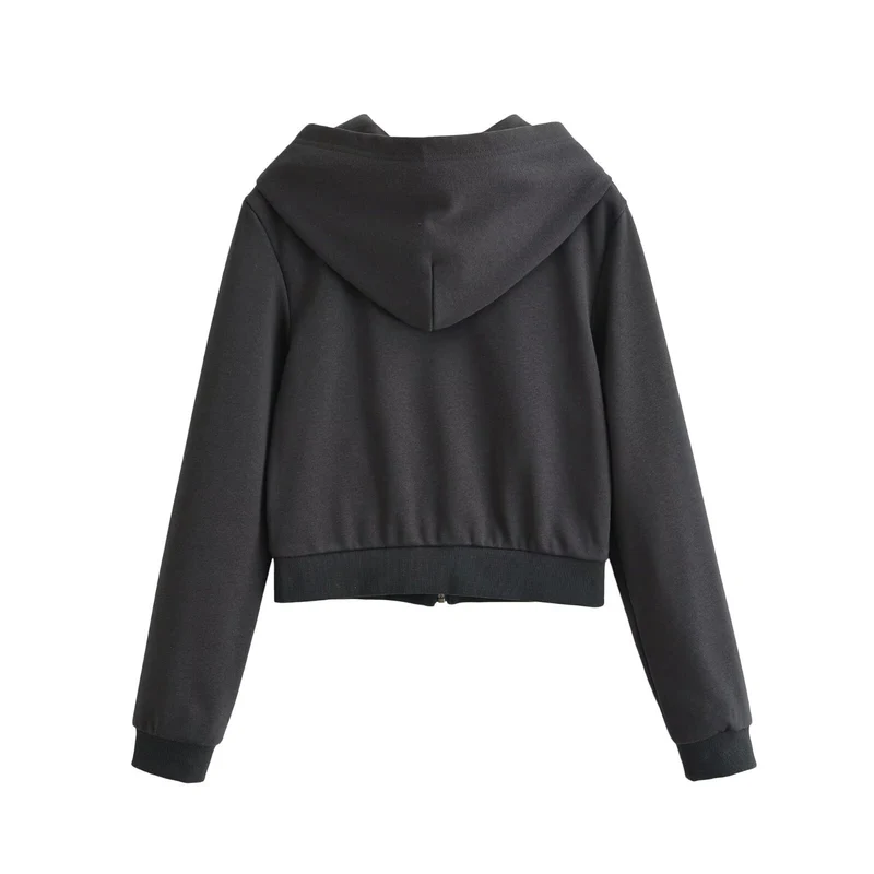 Damen Cropped Kapuzenblouson mit dekorischer Doppelreihe und verdecktem Reißverschluss Drune