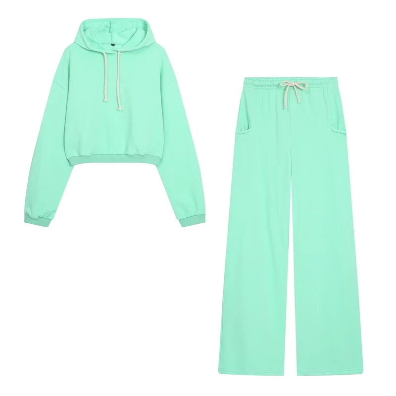 Damen Cropped-Hoodie und Palazzo-Loungehose Set Drune