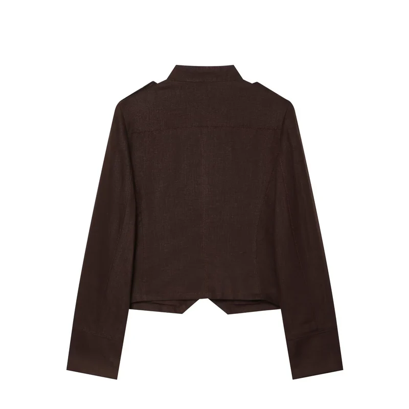 Damen Cropped Feldjacke im Militärstil mit Stehkragen, Epauletten und doppelter Zierknopfleiste Drune