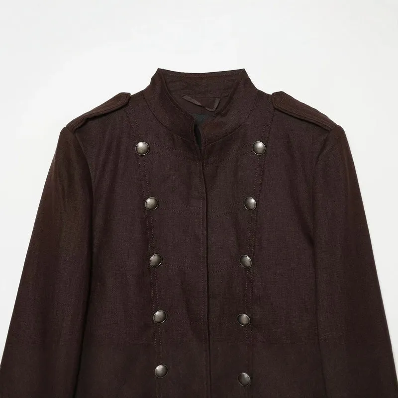 Damen Cropped Feldjacke im Militärstil mit Stehkragen, Epauletten und doppelter Zierknopfleiste Drune