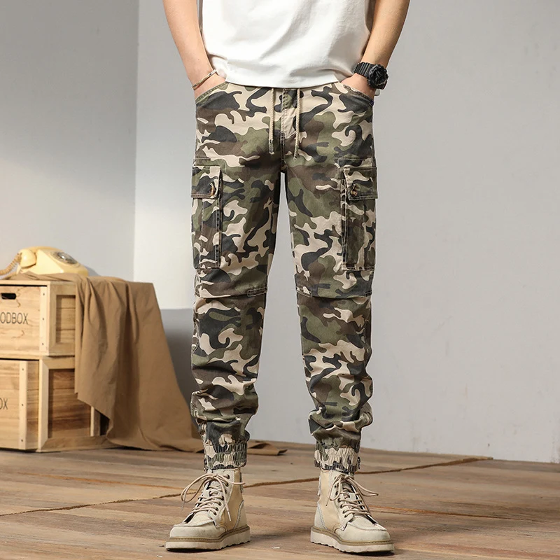 Herren taktische Cargojoggerhose im Camouflage‑Look mit Tunnelzugbund, verstärkten Knien und Bündchenabschlüssen Drune