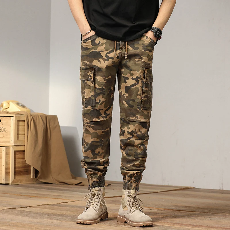 Herren taktische Cargojoggerhose im Camouflage‑Look mit Tunnelzugbund, verstärkten Knien und Bündchenabschlüssen Drune