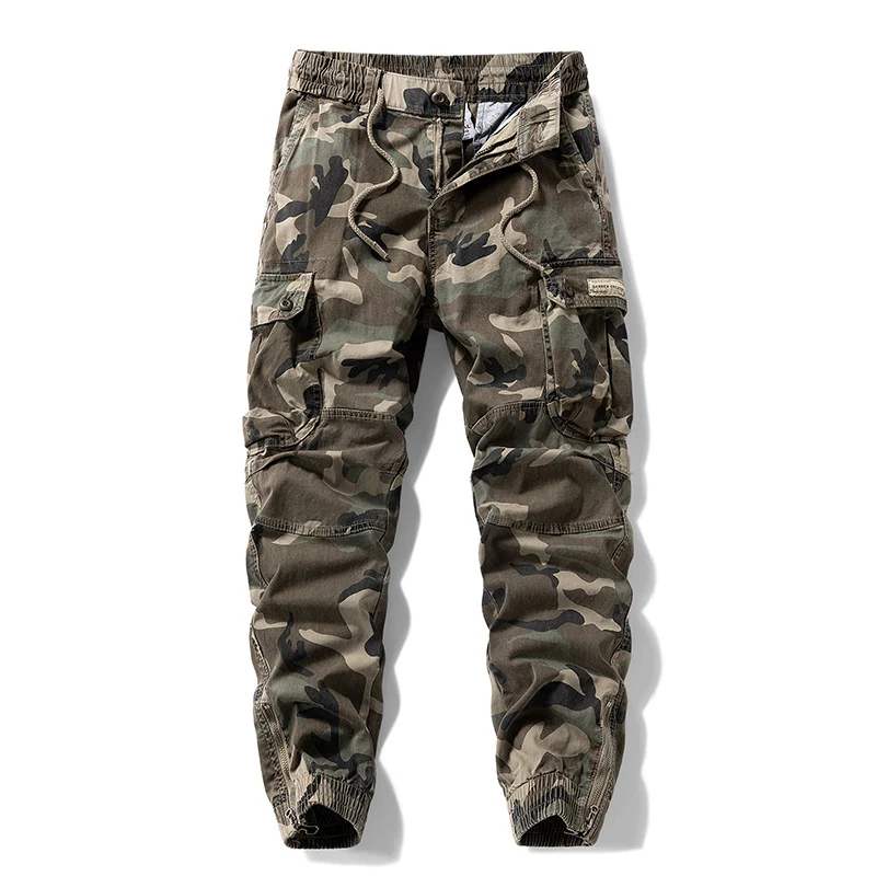 Herren Taktische Cargo‑Jogginghose im Camouflage‑Military‑Look mit Tunnelzugbund, Knieabnähern und Multifachtaschen Drune