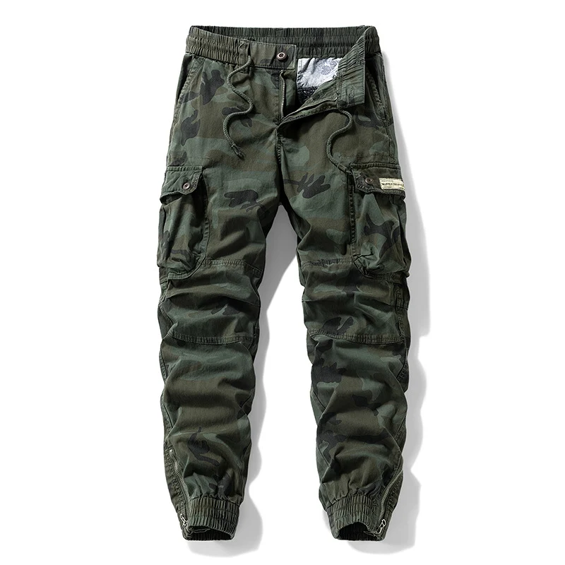 Herren Taktische Cargo‑Jogginghose im Camouflage‑Military‑Look mit Tunnelzugbund, Knieabnähern und Multifachtaschen Drune