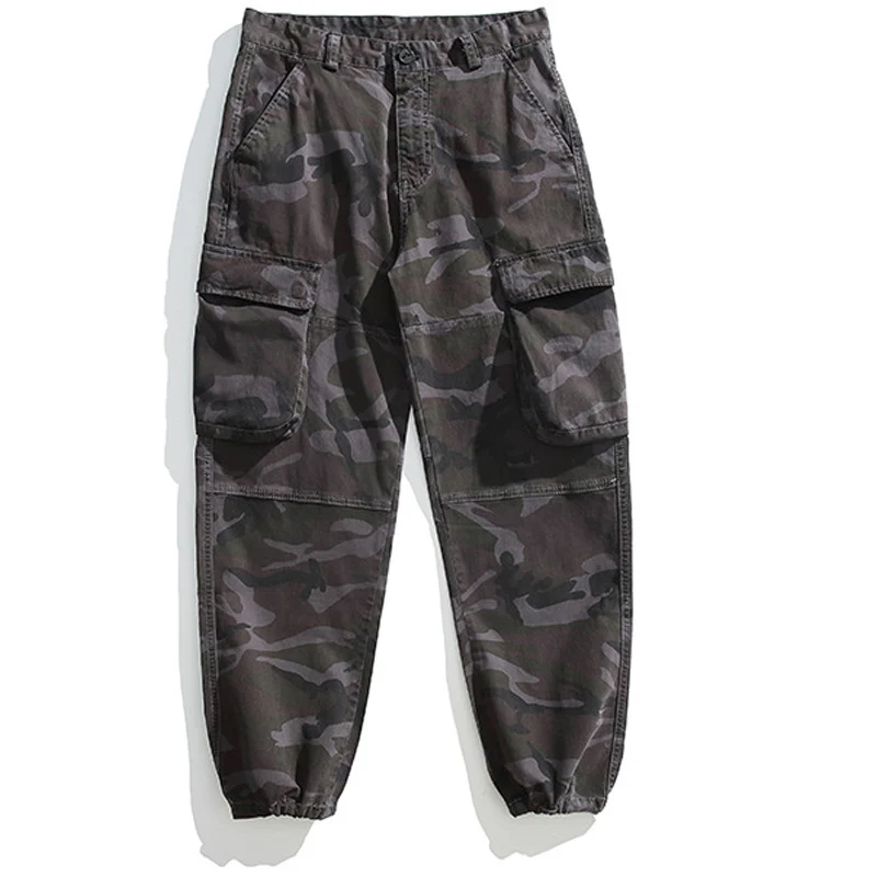 Herren Taktische Cargo-Joggerhose mit elastischem Knöchelabschluss, Mehrfachklapptaschen und Tarnmuster Drune