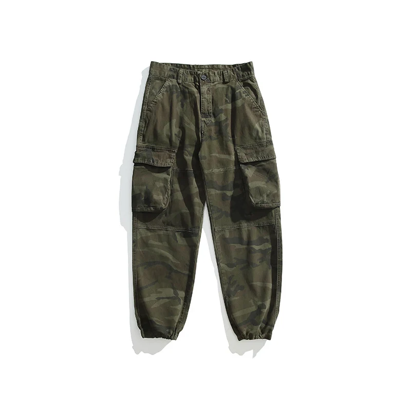 Herren Taktische Cargo-Joggerhose mit elastischem Knöchelabschluss, Mehrfachklapptaschen und Tarnmuster Drune