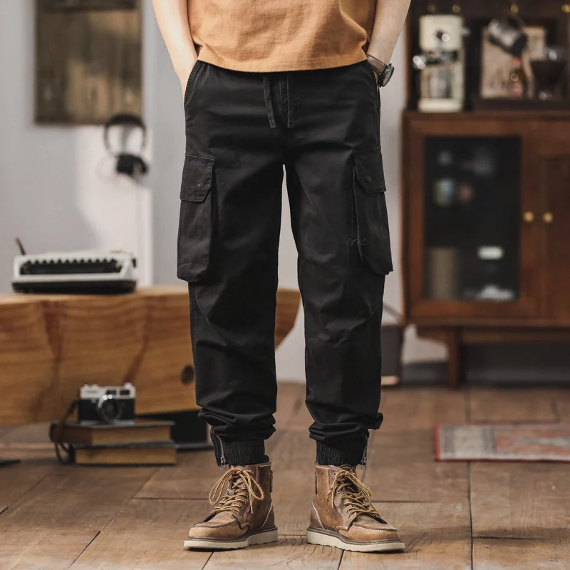 Herren Tactical-Style Cargojogger mit Tunnelzugbund, großen Klappentaschen und gerippten Beinabschlüssen Drune