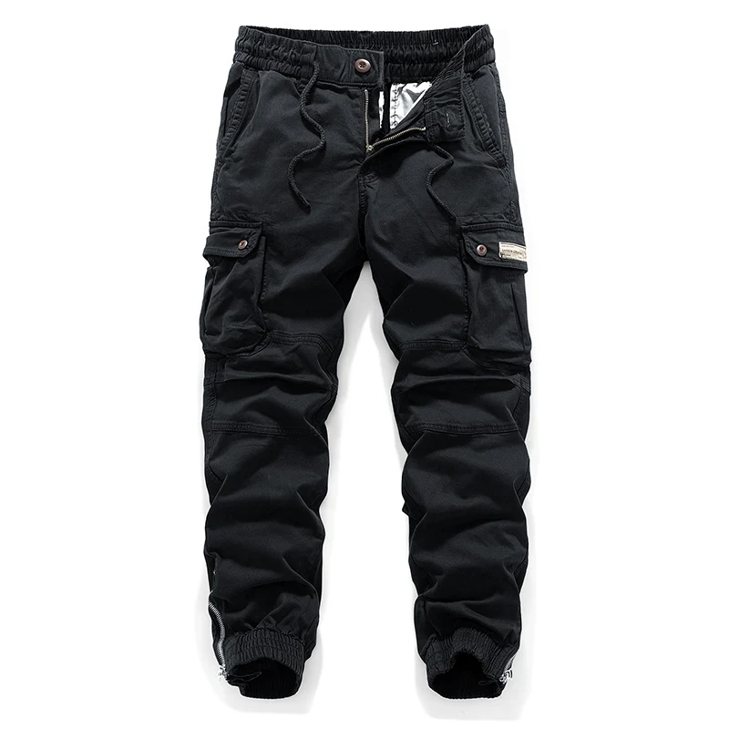 Herren Tactical-Canvas-Cargohose im Joggerstil mit elastischem Tunnelzugbund, Knieabnähern und Multifunktions-Pattentaschen Drune
