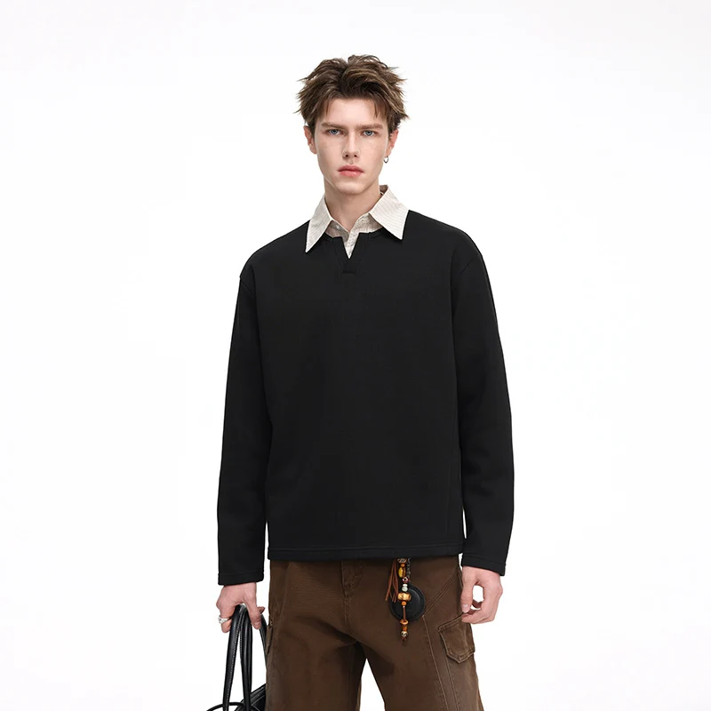 Herren Strukturierter Waffel‑Thermo‑Pullover mit V‑Einsatz und weiter Passform Drune