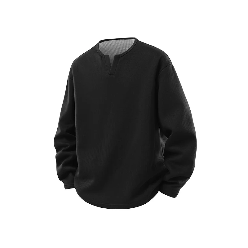 Herren Strukturierter Waffel‑Thermo‑Pullover mit V‑Einsatz und weiter Passform Drune