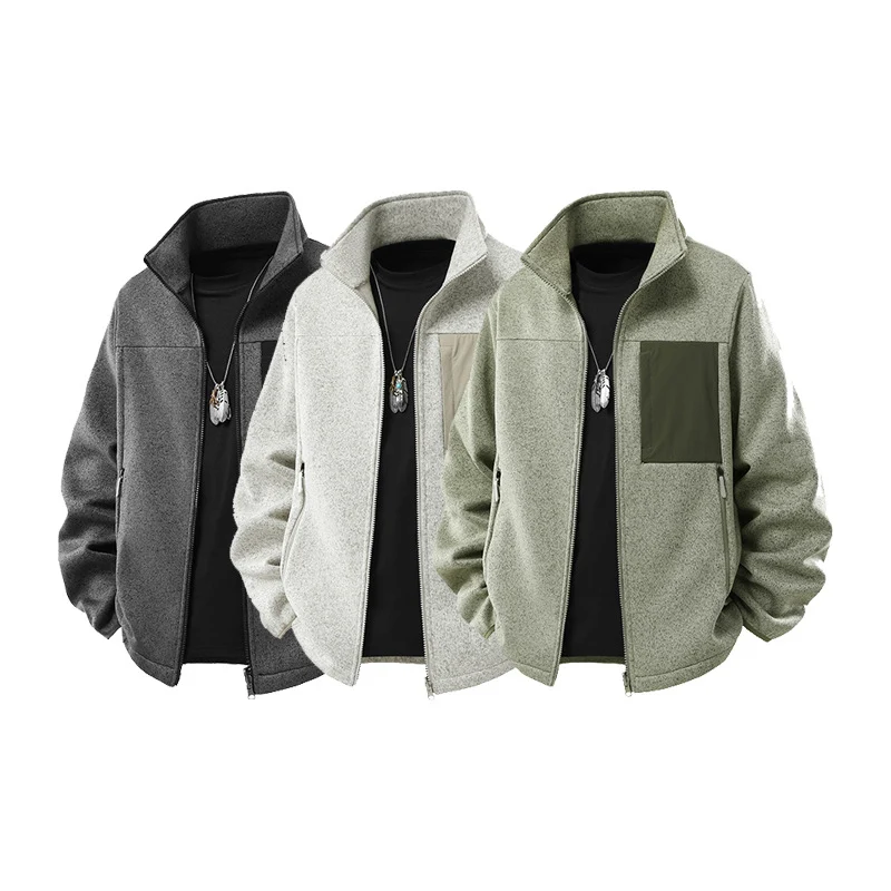 Herren Struktur-Fleece-Zipjacke mit hohem Stehkragen und Nylon-Brusttasche Drune
