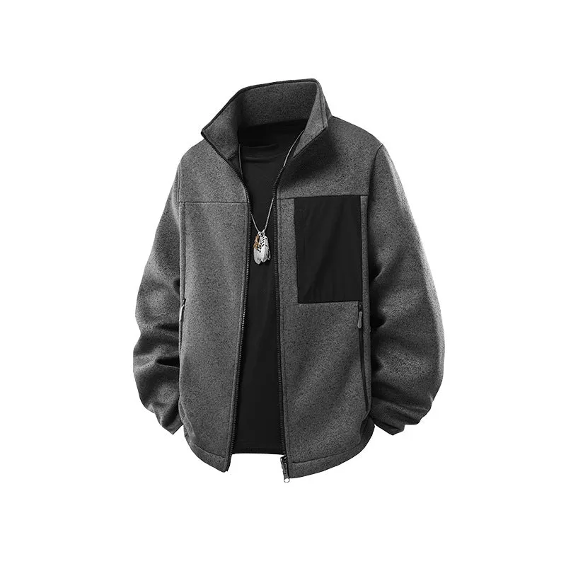 Herren Struktur-Fleece-Zipjacke mit hohem Stehkragen und Nylon-Brusttasche Drune