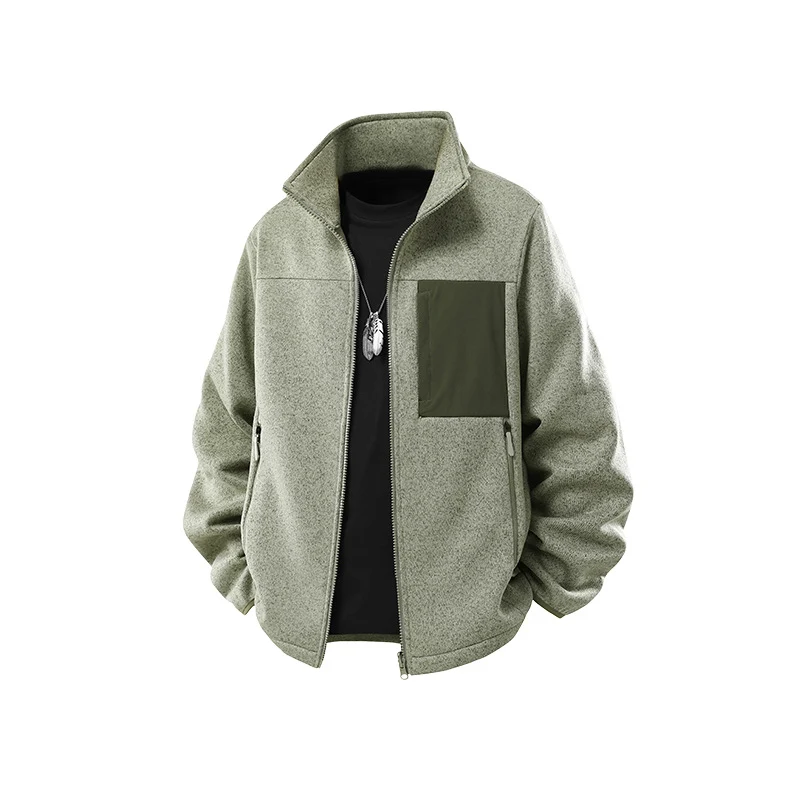 Herren Struktur-Fleece-Zipjacke mit hohem Stehkragen und Nylon-Brusttasche Drune