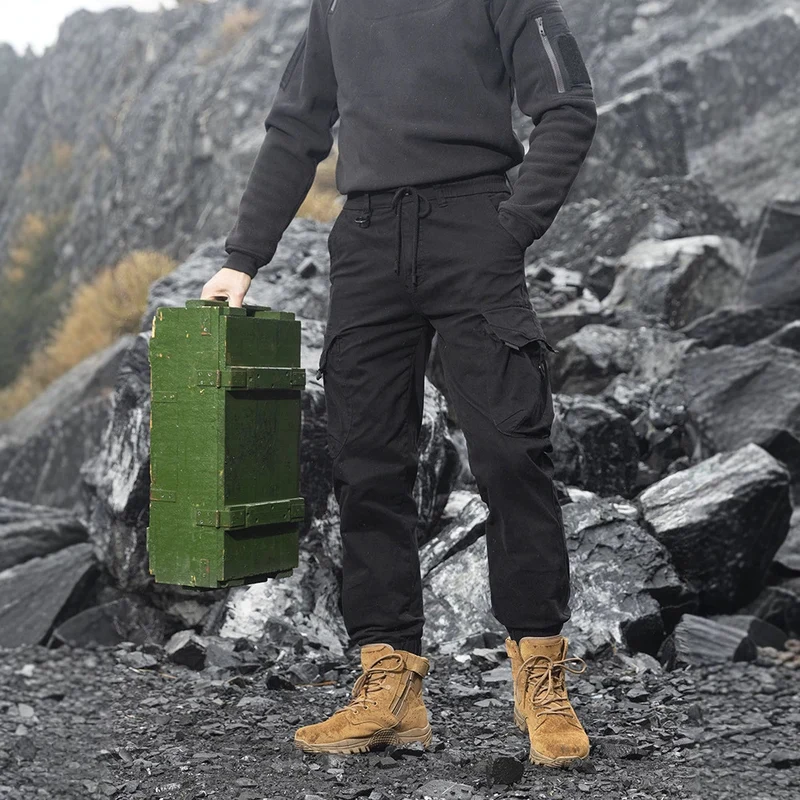 Herren Strapazierfähige Twill-Cargohose im Joggercut mit Tunnelzugbund, aufgesetzten Klapptaschen und gerippten Bündchen Drune