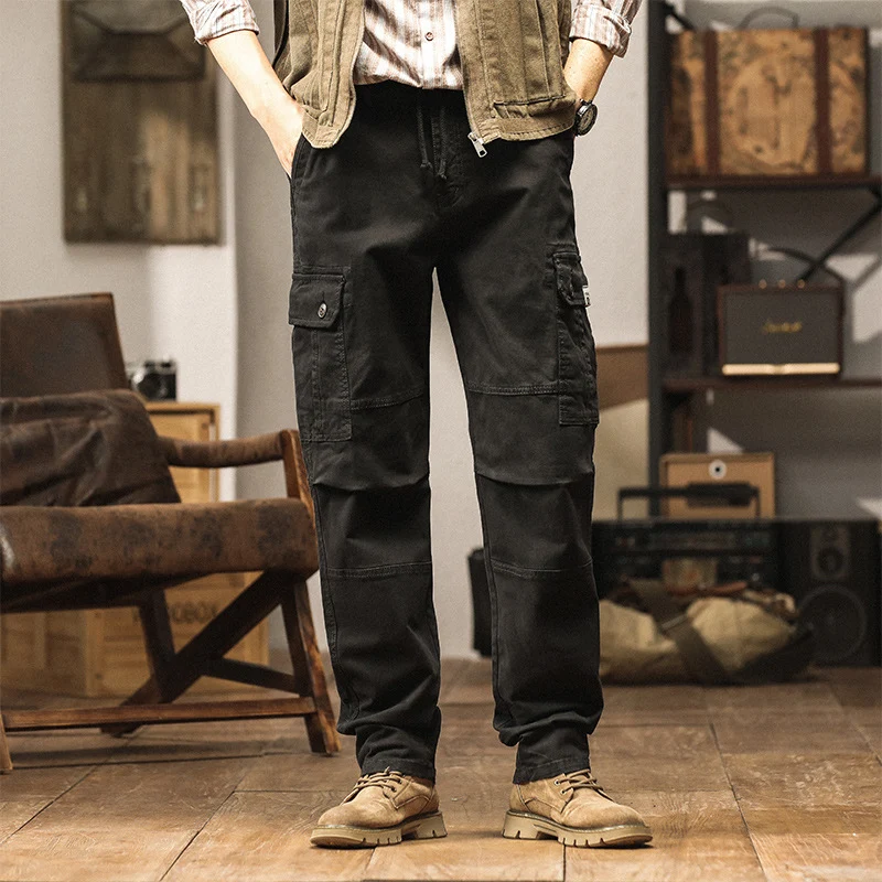 Herren Strapazierfähige Canvas-Cargohose mit ergonomischen Kniefalten, Tunnelzugbund und aufgesetzten Klapptaschen Drune
