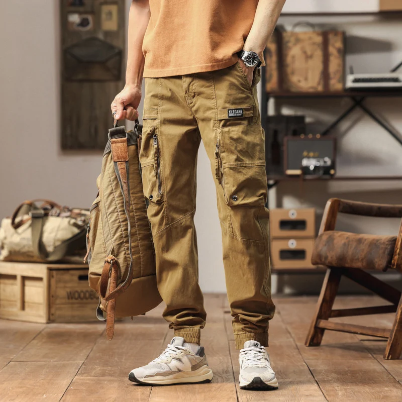 Herren Strapazierfähige Canvas-Cargohose im taktischen Look mit Kniepaneelen, Mehrfachtaschen und elastischem Knöchelabschluss Drune