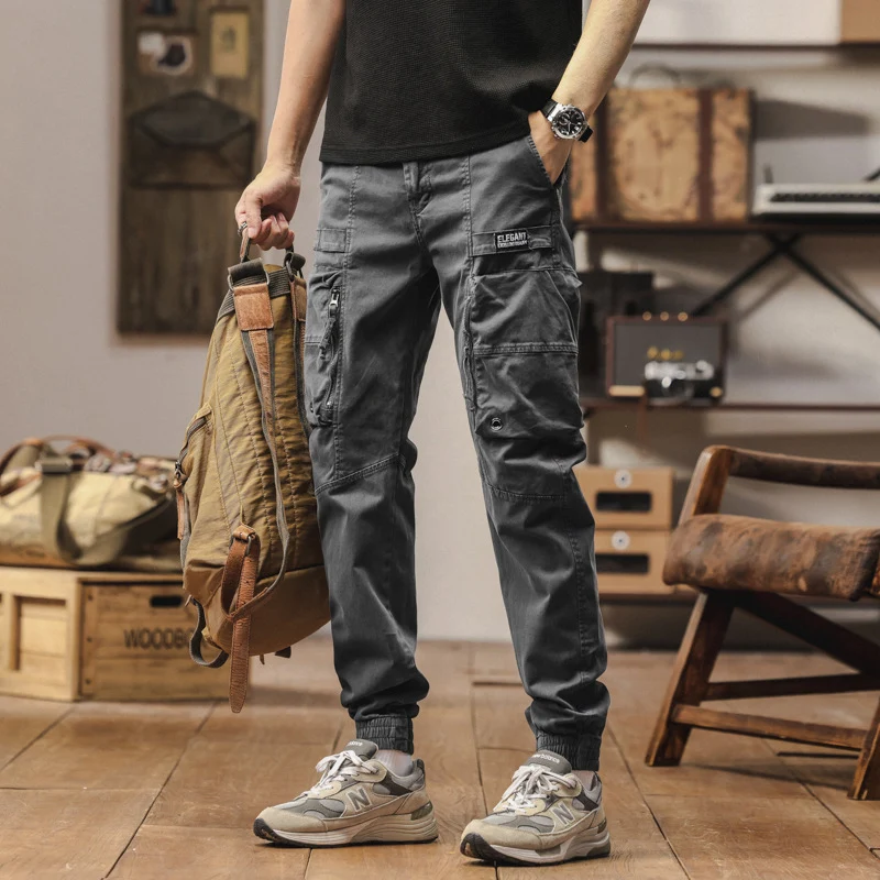 Herren Strapazierfähige Canvas-Cargohose im taktischen Look mit Kniepaneelen, Mehrfachtaschen und elastischem Knöchelabschluss Drune