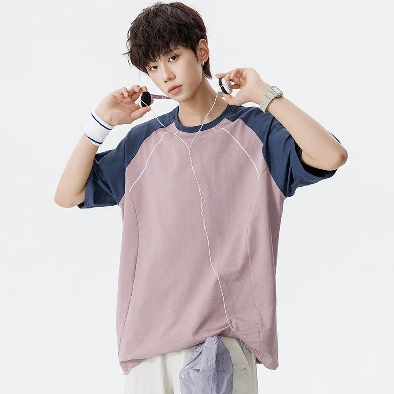 Herren Sportives Oversize Waffelstruktur-Raglan-T-Shirt mit Kontrastärmeln und atmungsaktivem Funktionsjersey Drune