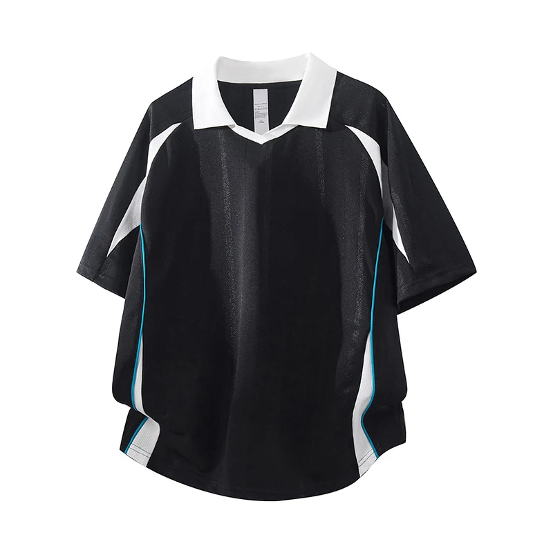 Herren Sportives Oversize-Poloshirt mit V-Ausschnitt, Kontrastpaspeln und atmungsaktivem Material Drune