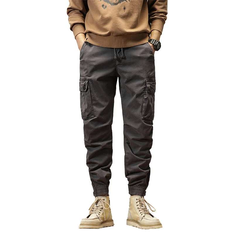 Herren Robust geschnittene Canvas-Cargo-Jogginghose mit Tunnelzugbund, Knieabnähern und elastischen Knöchelabschlüssen Drune