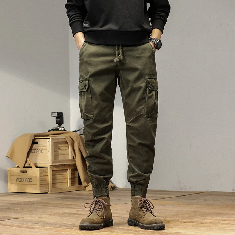 Herren Robust geschnittene Canvas-Cargo-Jogginghose mit Tunnelzugbund, Knieabnähern und elastischen Knöchelabschlüssen Drune