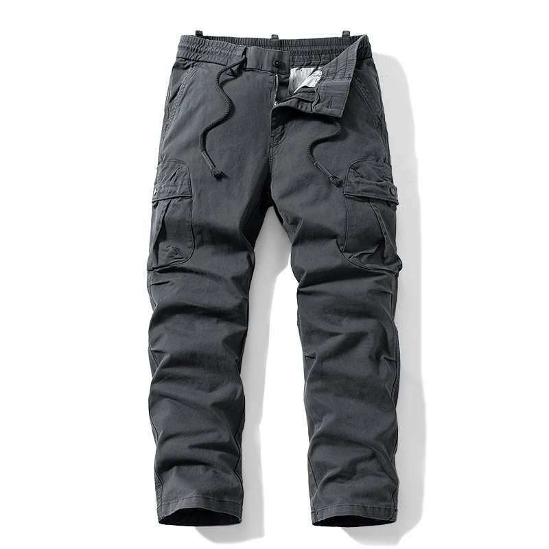 Herren Relaxed-Fit Canvas‑Cargohose mit Elastikbund, verdecktem Tunnelzug und Mehrfach‑Klappentaschen Drune
