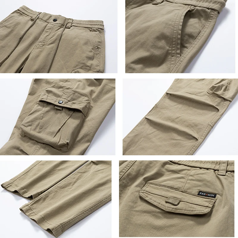 Herren Relaxed-Fit Canvas‑Cargohose mit Elastikbund, verdecktem Tunnelzug und Mehrfach‑Klappentaschen Drune