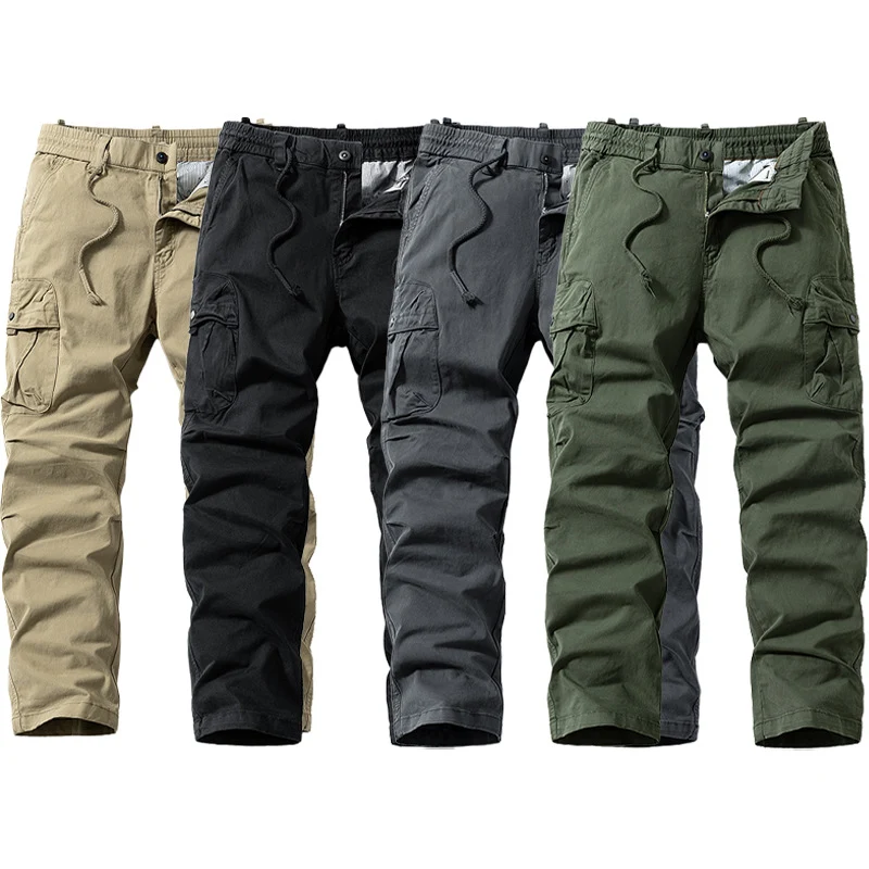 Herren Relaxed-Fit Canvas‑Cargohose mit Elastikbund, verdecktem Tunnelzug und Mehrfach‑Klappentaschen Drune