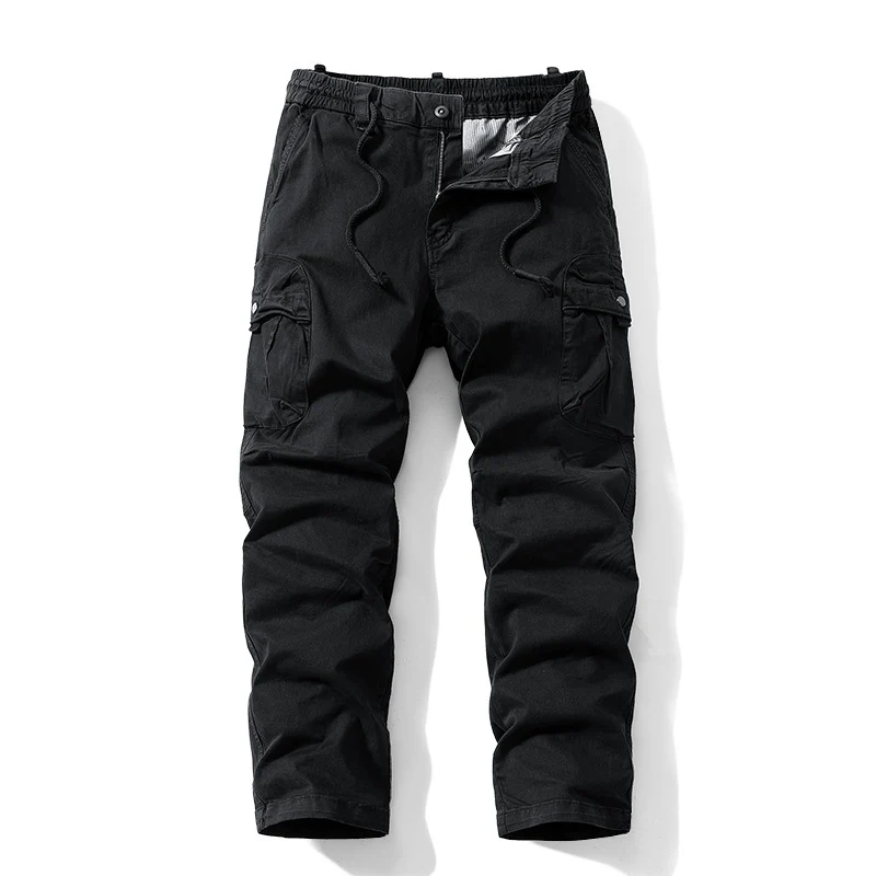 Herren Relaxed-Fit Canvas‑Cargohose mit Elastikbund, verdecktem Tunnelzug und Mehrfach‑Klappentaschen Drune