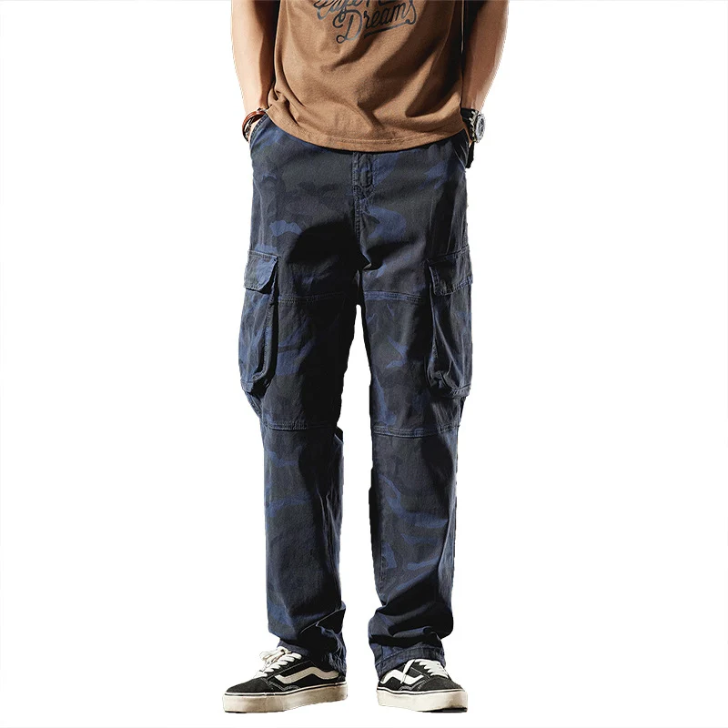 Herren Relaxed-Fit Camouflage-Cargohose mit seitlichen Klappentaschen und Kordelabschlüssen Drune