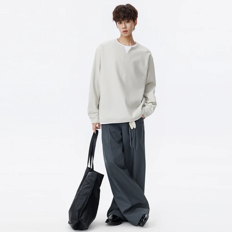 Herren Oversized Waffelstruktur-Sweatshirt mit V-Ausschnitt und Lagenoptik Drune