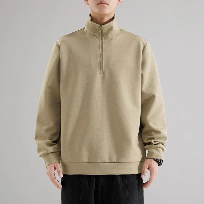 Herren Oversized-Halbzip-Sweatshirt mit hohem Stehkragen, schwerer French-Terry und minimalistischem Design Drune