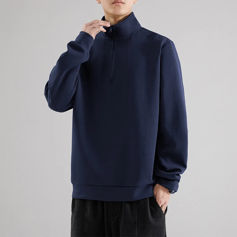 Herren Oversized-Halbzip-Sweatshirt mit hohem Stehkragen, schwerer French-Terry und minimalistischem Design Drune