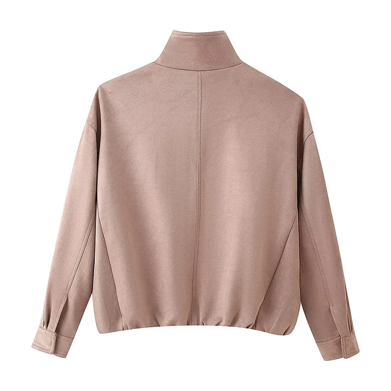 Damen Boxy-Kurzjacke mit hohem Funnelkragen und verdeckter Reißverschlussleiste Drune