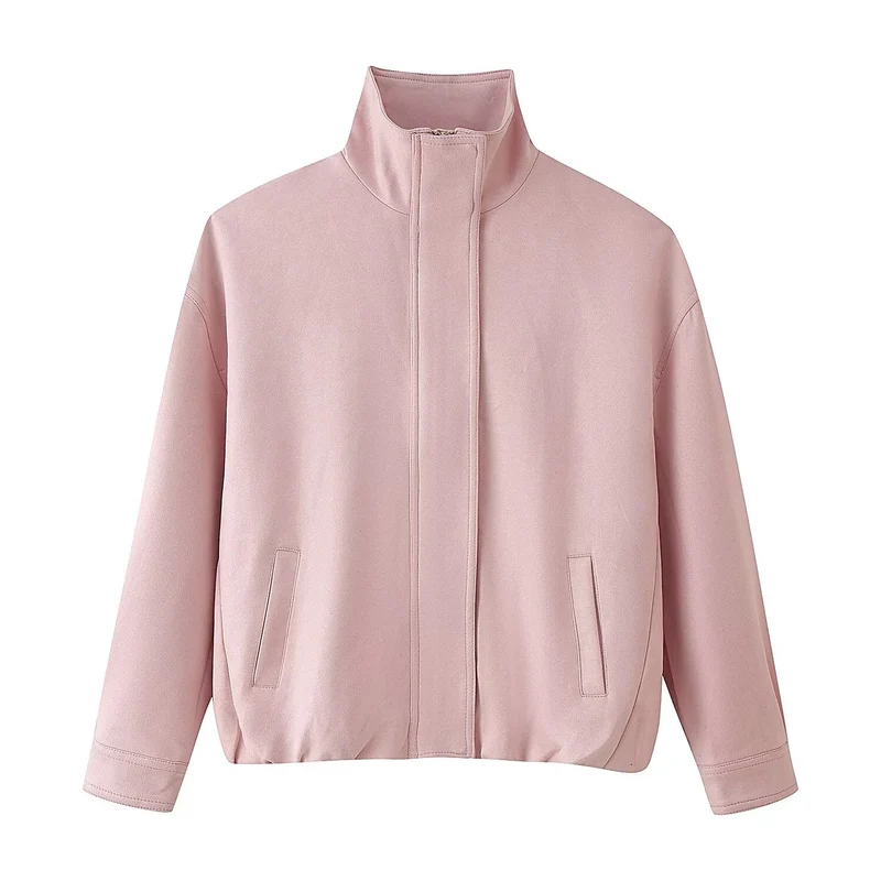 Damen Boxy-Kurzjacke mit hohem Funnelkragen und verdeckter Reißverschlussleiste Drune